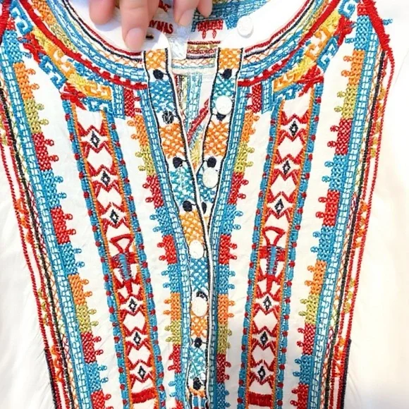 Johnny Was Biya Small Embroidered White Long Sleeve Blouse Shirt Top Mayan - Picture 3 of 7